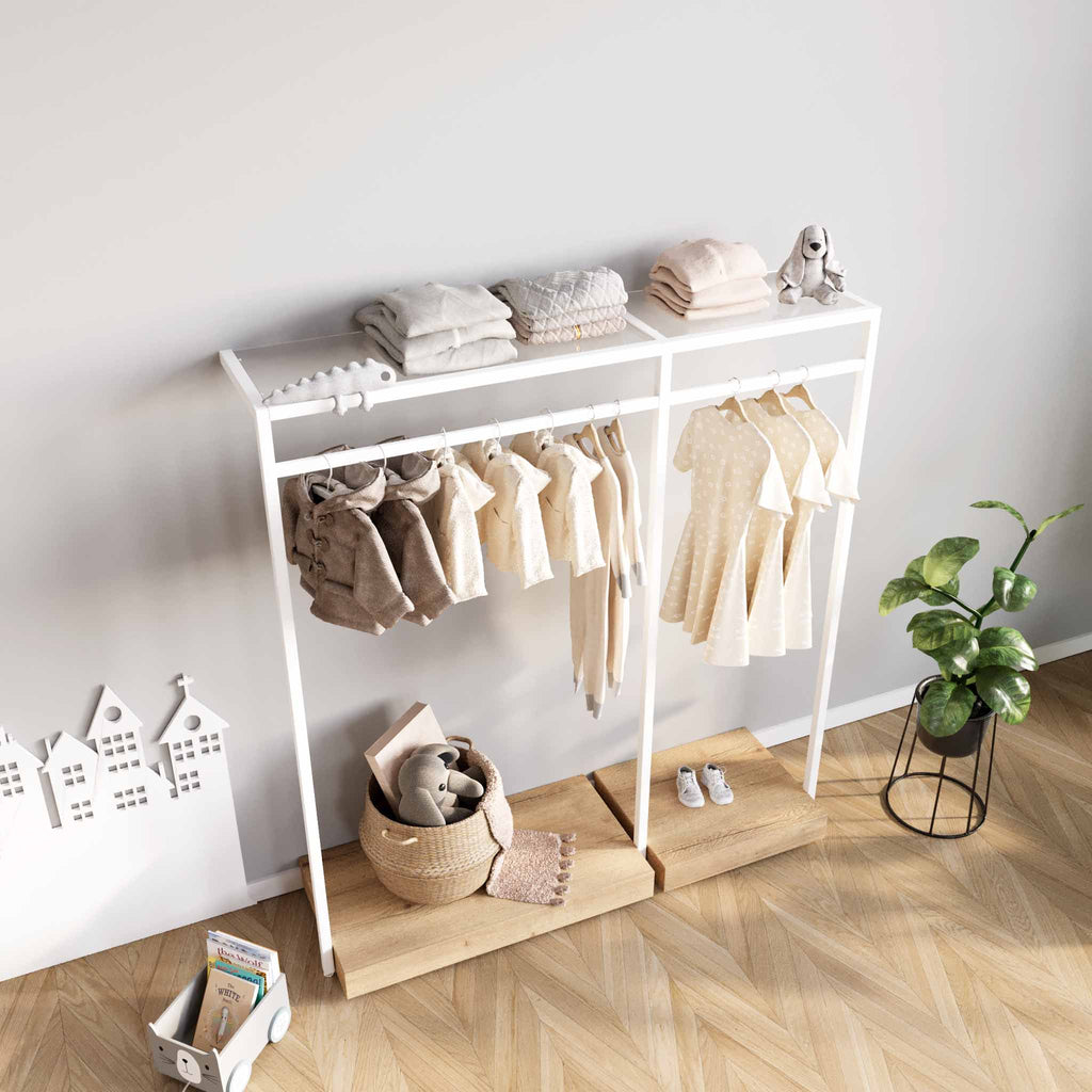 Clothing Rail Ontario, W165, White, With Pedestals