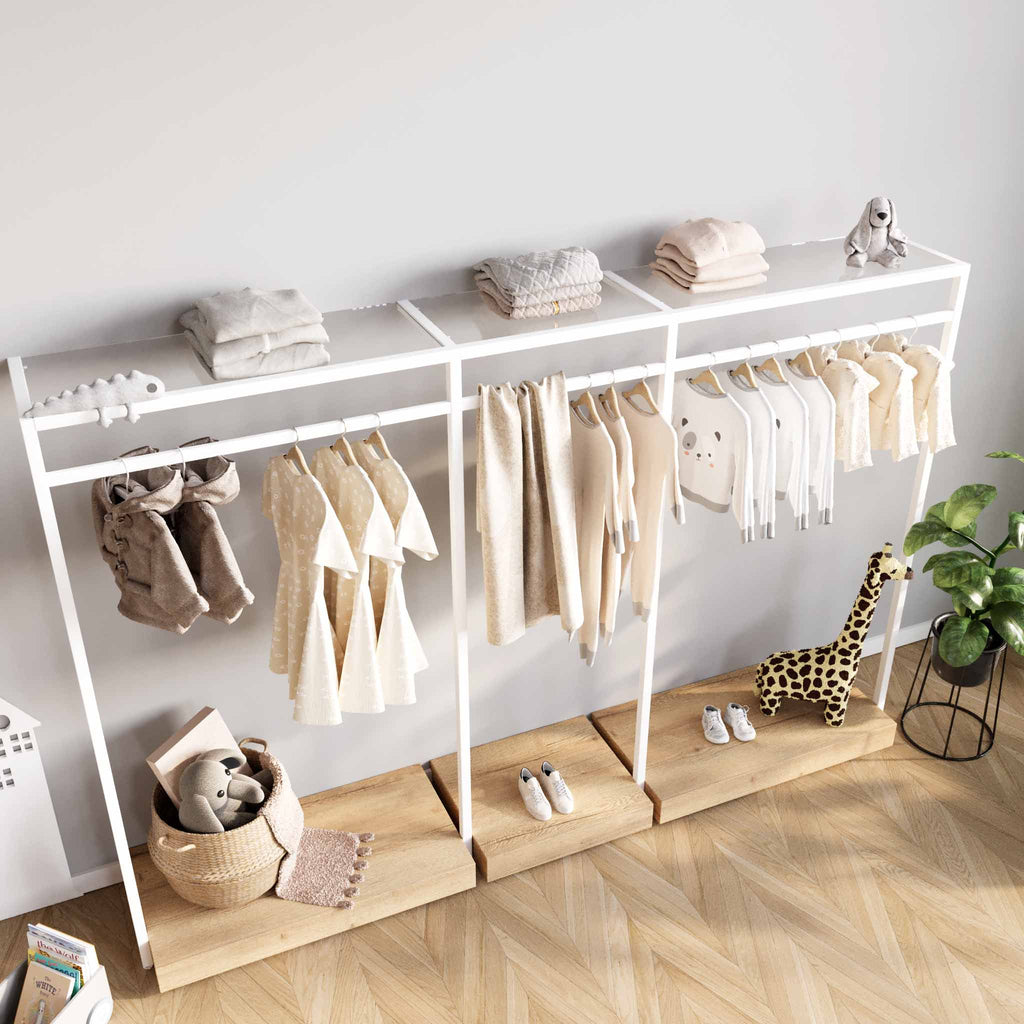 Clothing Rail Ontario, W265, White, With Pedestals