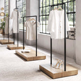 Clothing Rail Kansas, black/wood finish, W 125, 3 heights