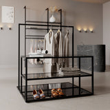 Display Table & Clothing Rail Como, black with glass shelves