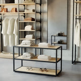 Display Table Como with wooden shelves, black