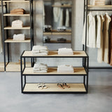 Display Table Como with wooden shelves, black