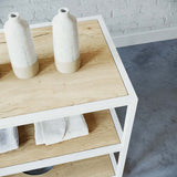 Display Table Como with wooden shelves, white
