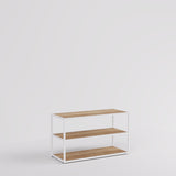 Display Table Como with wooden shelves, white