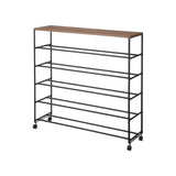 Rolling Five-Tier Shoe Rack (34.25" H)  - Steel + Wood
