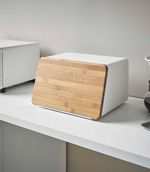 Bread Box with Cutting Board Lid - Steel + Bamboo