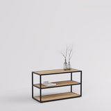 Display Table Como with wooden shelves, black